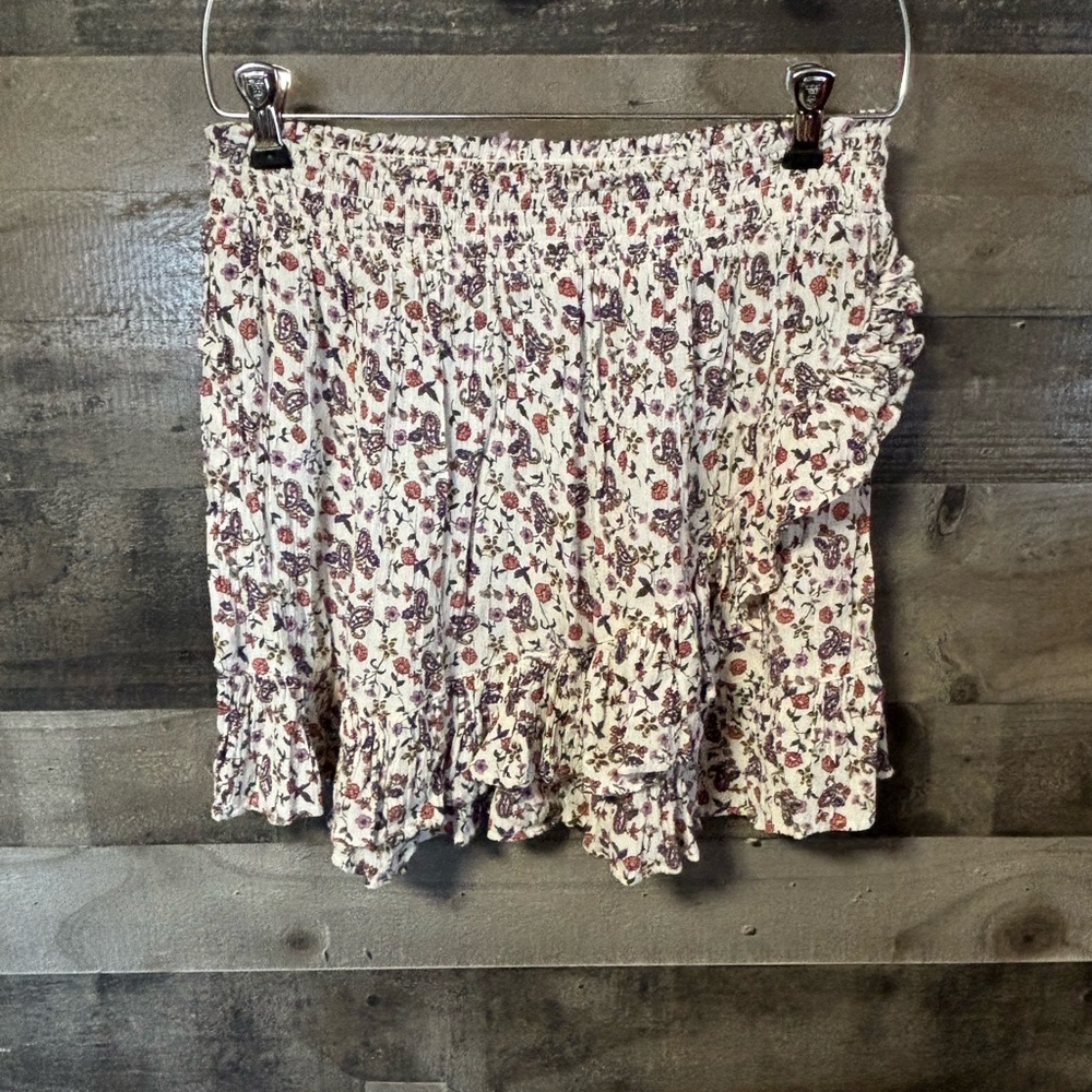 Angie White Mini Skirt with Pink & Brown Floral Print Medium